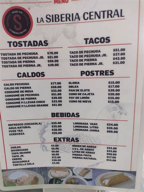 Carta del restaurante La Siberia Central Monterrey Av Rodrigo Gómez 623