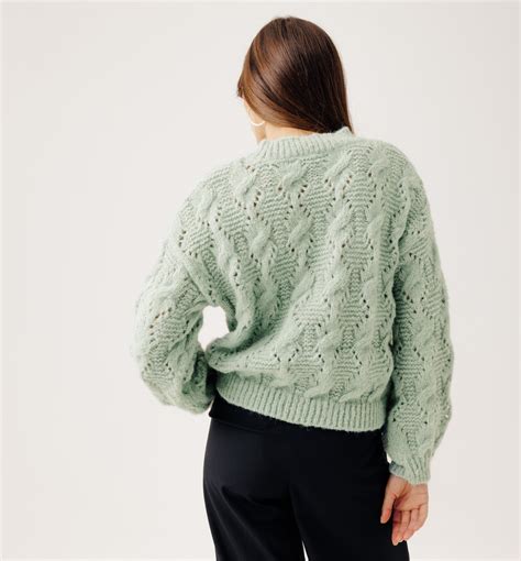 Pull Torsadé Col Rond Femme Vert Clair