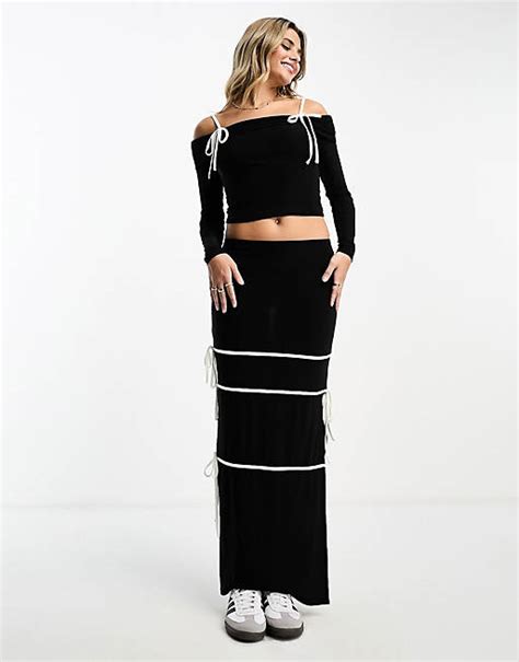 Asos Design Maxi Skirt With Contrast Strap Detailing In Black Part Of A Set Asos