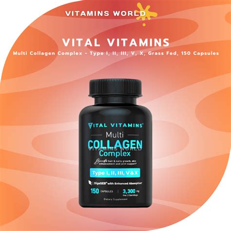 Vital Vitamins Multi Collagen Complex Type I II III V X Grass Fed 150