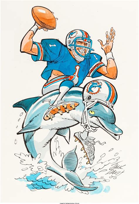 Miami Dolphins by Jack Davis c.1990 | Sportkunst, Zeichenvorlagen ...