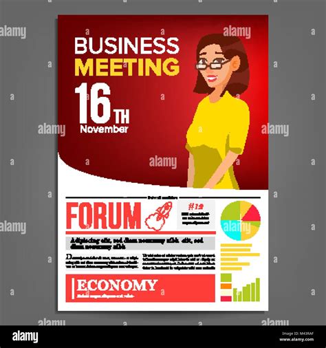 Business Meeting Poster Vector Business Woman Invitation And Date