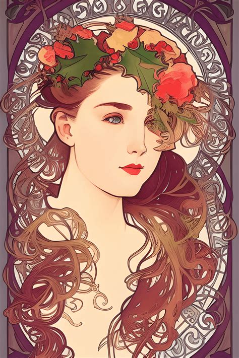 Retrato De Chica A La Moda Estilo Alphonse Mucha Arte Acuarela