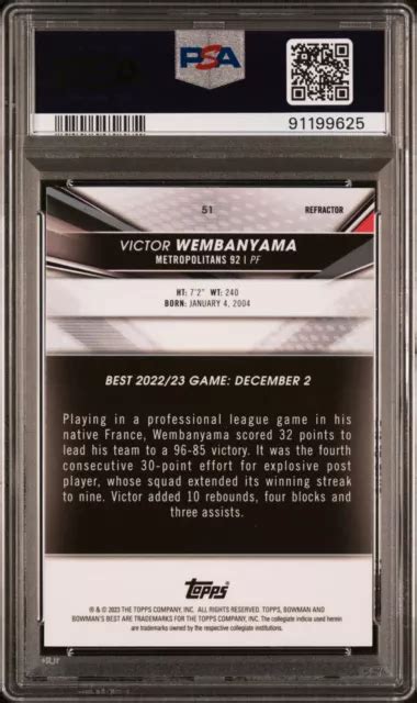 2022 RÉFRACTEUR BOWMAN S Best University Victor Wembanyama ROOKIE RC