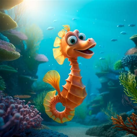 Un Hermoso Caballito De Mar Bajo El Mar Pixar Foto Premium