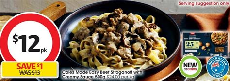 Coles Made Easy Beef Stroganoff With Creamy Sauce 500g Offer At Coles