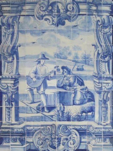 18th Century Portuguese Azulejos Tiles Panel With Troubadour Decor For