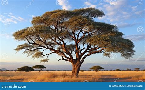 Silhouette of Acacia Tree in African Savannah Generated by AI Stock Image - Image of indoors ...