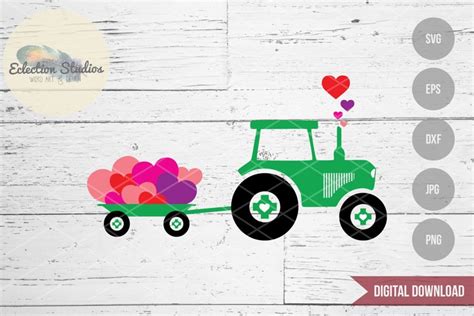 Tractor With Wagon Of Hearts Valentine S Svg