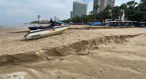 Heavy Rain Causes Flooding In Pattaya Beach Erosion Vehicle Damages