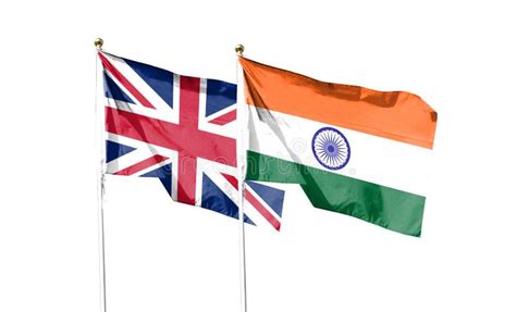 Indian Flag and British Flag on Cloudy Sky. Waving in the Sky Stock ...