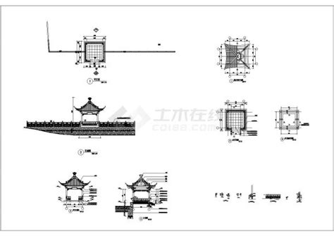 中式石栏杆和四角亭美人靠吴王靠景亭邻水斗拱景观亭子施工图详图庭院绿地土木在线