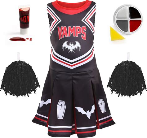 Girls Halloween Vampire Cheerleader Black Cheerleader Dress With Red