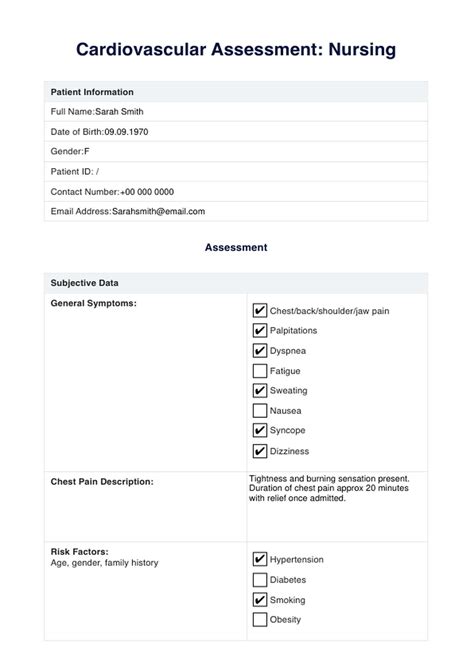 Cardiovascular Assessment And Example Free Pdf Download