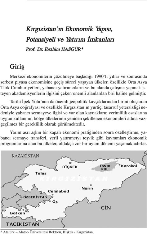 Atatürk Alatoo Üniversitesi Rektörü Bişkek Kırgızistan PDF Free