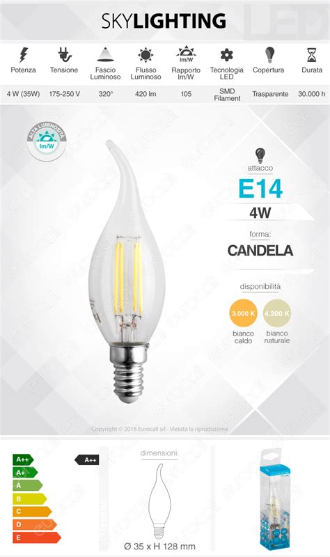 Lampadina Led Skylighting E W A Filamento Candela Fiamma