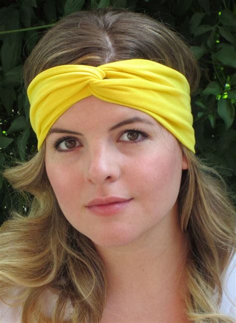 Yellow Headband, Bright Yellow Turband Headband, Back to School Headband, Yoga Headband, Jersey ...