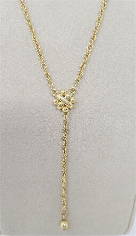 Monet Vintage Lariat Necklace Gold Plated Gem