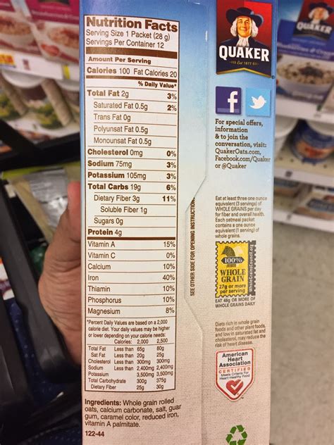 Quaker Oatmeal Nutrition Facts Blog Dandk