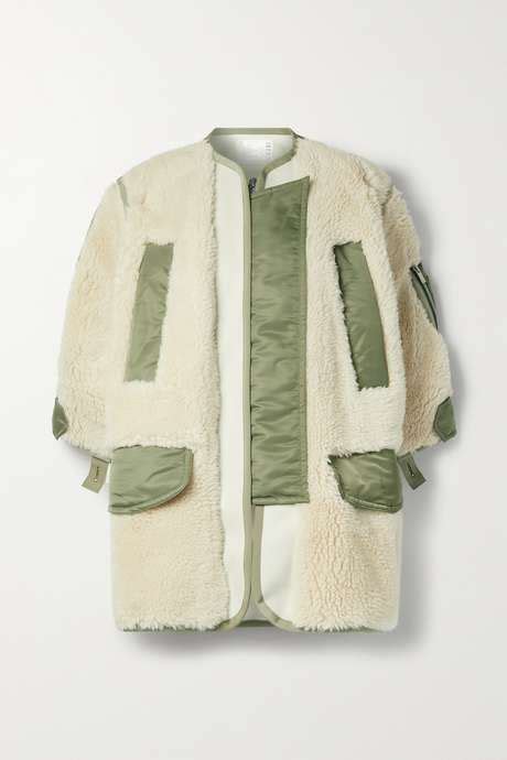 Sacai Paneled Padded Wool Fleece And Satin Jacket Net A Porter