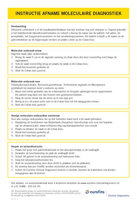 Instructiekaart Moleculaire Diagnostiek Eurofins Clinical Diagnostics