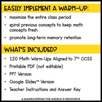 7th Grade Math Warm Ups Common Core By Maneuvering The Middle TpT