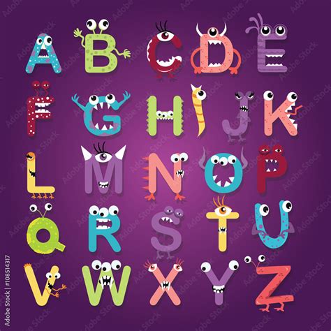 Alphabet Font Monster Character Fun Kids Funny Color Full Letters Abc