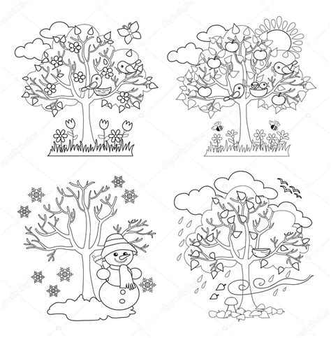 Four Seasons Trees Clipart and Vector with Spring, Summer, Fall and ...