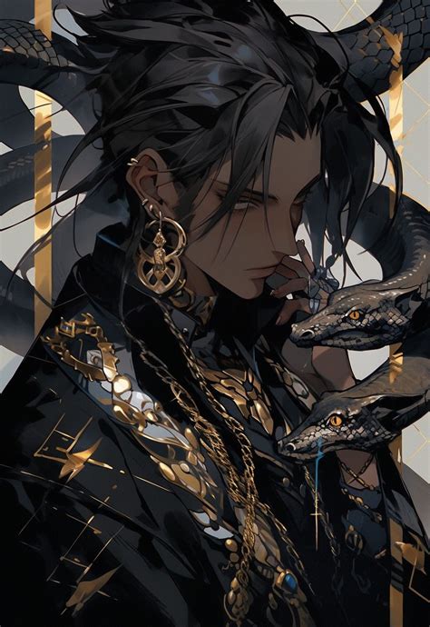 An Anime Character With Black Hair Holding A Snake In His Hand And