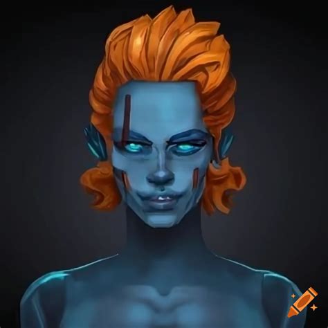 Artwork Of A Blue Skinned Female Air Genasi With Copper Hair On Craiyon