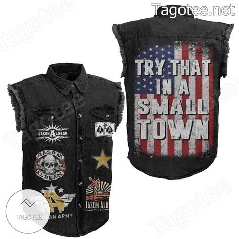 Jason Aldean Try That In A Small Town American Flag Denim Vest Jacket