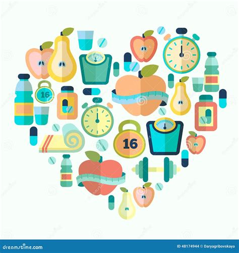 Heart Symbol With Fitness Flat Icons Stock Vector Illustration Of