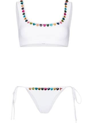 Oceanus Heart Crystal Embellished Bikini Farfetch