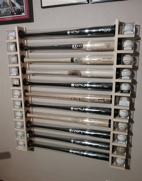 Bat Wood Baseball Bat Display Rack W Double Shelves Etsy