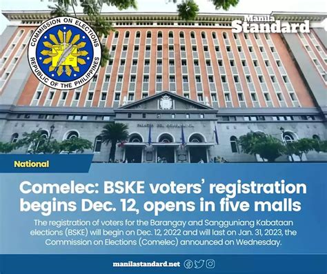 Comelec Bske Voters Registration Begins Dec 12 Opens In Five Malls