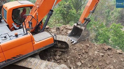 JCB And Doosan Excavators Cutting And Leveling Hilly Narrow Road YouTube