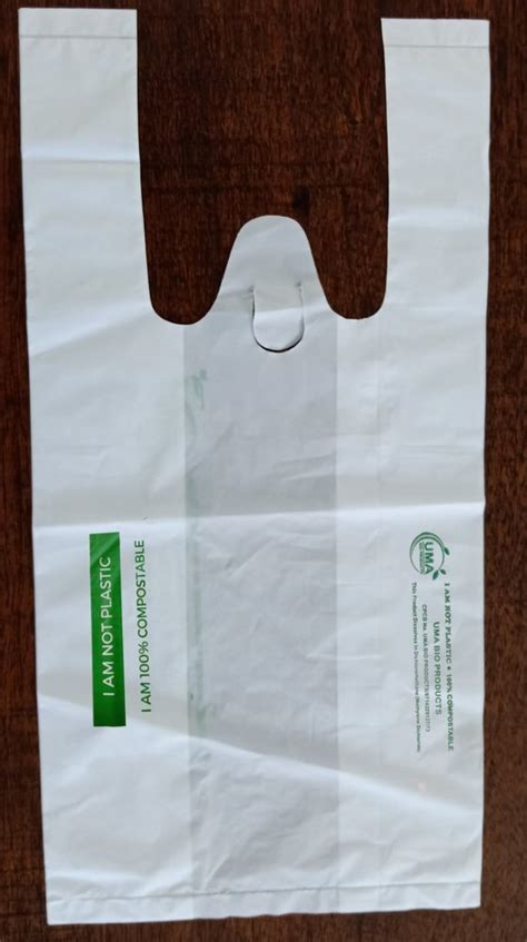 W Cut Plain White Biodegradable Carry Bag Size In Inches 10x4 Inch