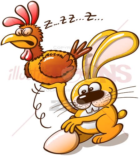 Easter bunny stealing eggs from a hen - illustratoons