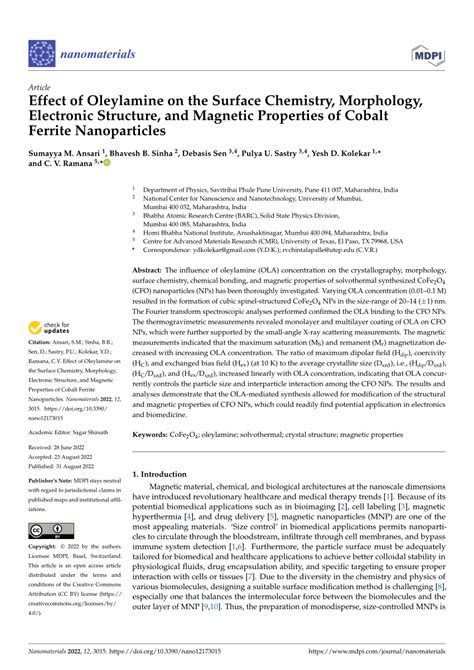 (PDF) Effect of Oleylamine on the Surface Chemistry, Morphology, Electronic Structure, and ...