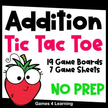 Addition Tic Tac Toe Board Game Sheets No Prep