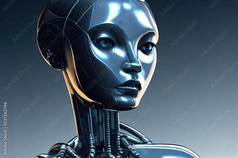 Silver Chrome Cyborg Woman Head Concept Art Of The Head Of A Futuristic Network Robot With