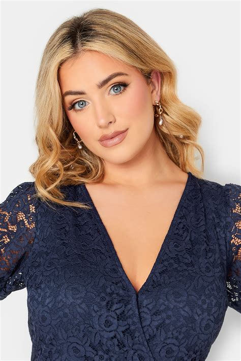 Yours London Plus Size Navy Blue Lace Wrap Dress Yours Clothing