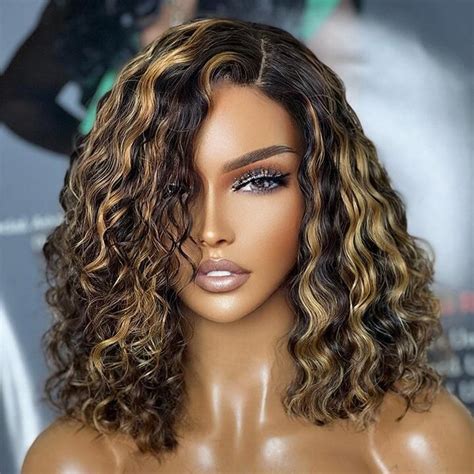 Megalook Highlight Honey Blonde Balayage Curly 13x4 13x6 Lace Front Bo