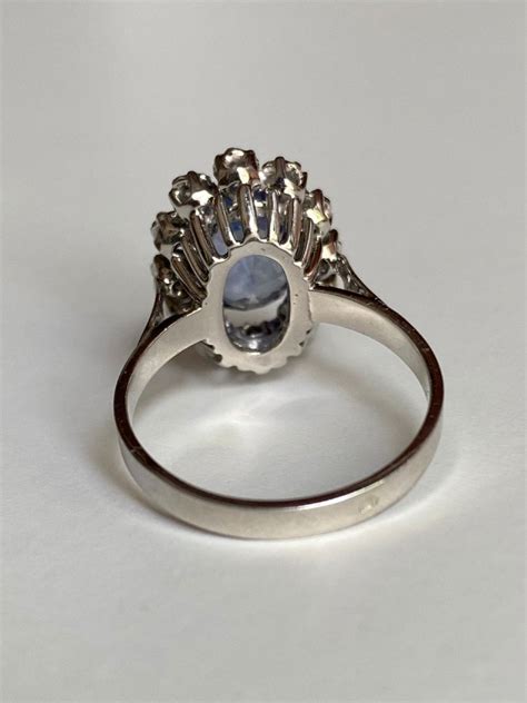 Proantic Sapphire And Diamond Pompadour Ring In K White Gold