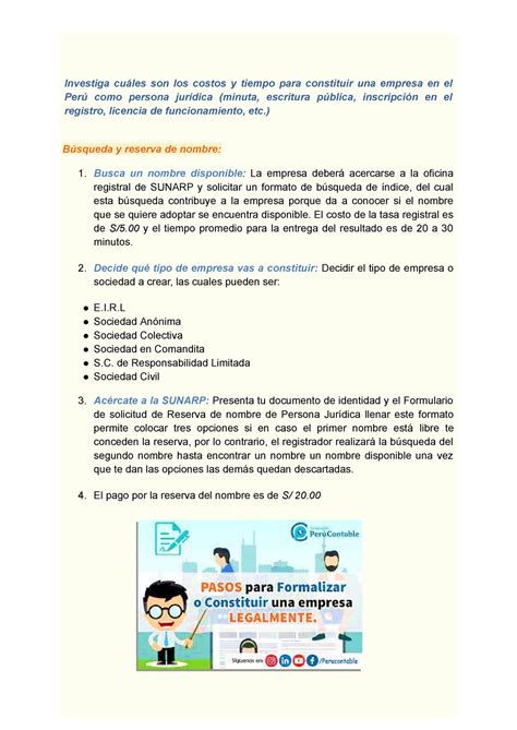 Semana Tema Tarea Costos Para Constituir Una Empresa Investiga