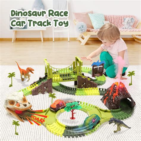 Dinosaur Race Car Tracks Toy Train Set Tracks Car Track Playset With