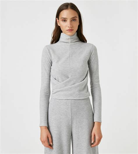 Buy Koton Solid Turtleneck Top In Grey 6thStreet Kuwait