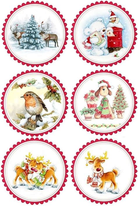 Four Christmas Plates With Different Designs On Them