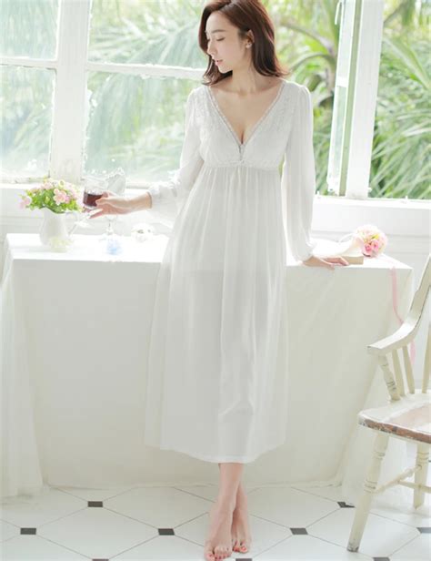 Spring And Summer Sexy V Neck Lace Nightgown Princess Sexy Home Dress