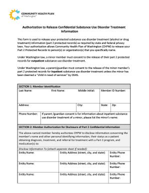 Fillable Online Authorization To Release Confidential Substance Use